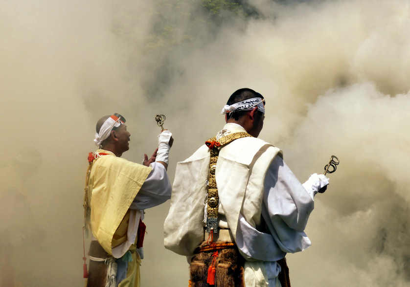 Yamabushi performing a Goma, fire purification ceremony.
