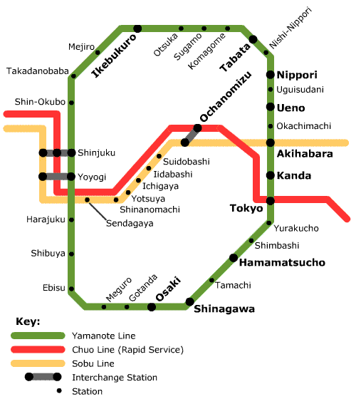 JR Chuo-Sobu Line Tokyo map.