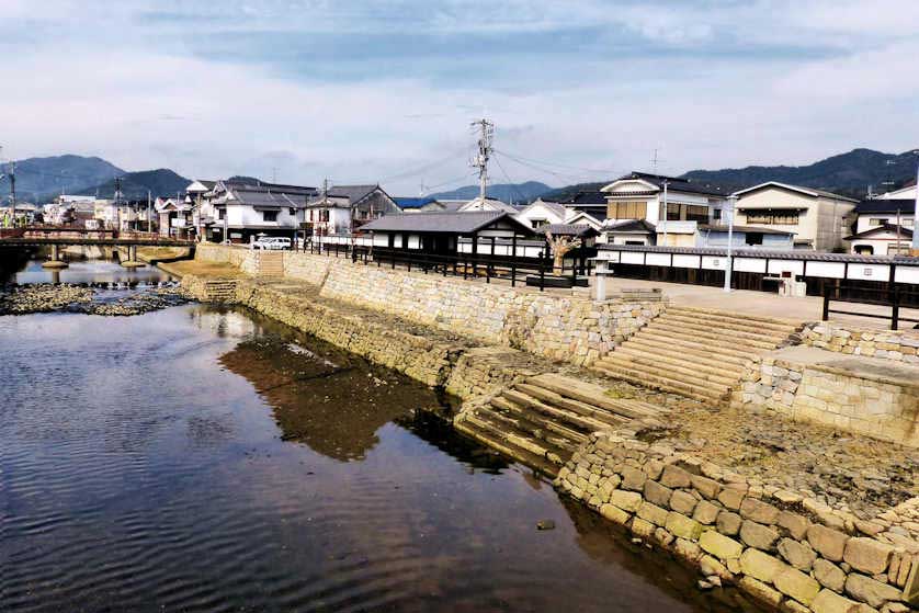 The stone embankment and steps along the river in Yanai where boats would load and unload their cargoes.