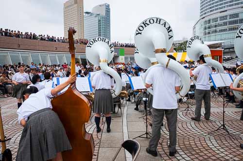 Brass band in front of the Yokohama Port Museum.