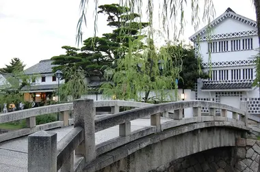 Bridge over to white building in Kurashiki