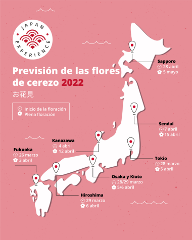 Previsión de la floración de los cerezos en Japón en 2022