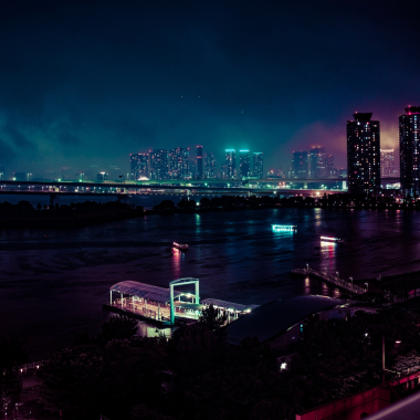 Vue de nuit de la baie de Tokyo à Odaiba