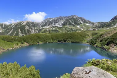 Snow and Turquoise Waters at Murodo and Mikurigaike Pond