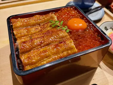 Unagi and Ikura at Unagi Kawato in Gion, Kyoto