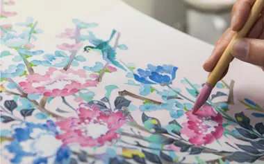 Peinture sur soie de Kaga-yuzen