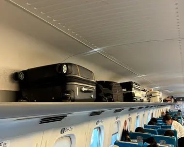 Overhead luggage storage on the Shinkansen
