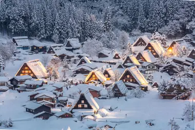 Shirakawago, a traditional mountain village during winter