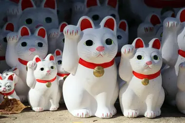 Chat blanc géant patte droite levée manekineko tirelire japonaise