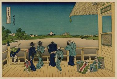Gohyaku-rakanji Sazaido. Print n°7 from the Thirty-six views of Mount Fuji series