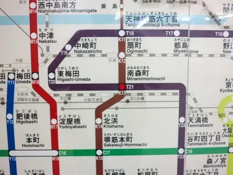 Osaka Subway map showing the purple Tanimachi Line Osaka Subway map showing the purple Tanimachi Line