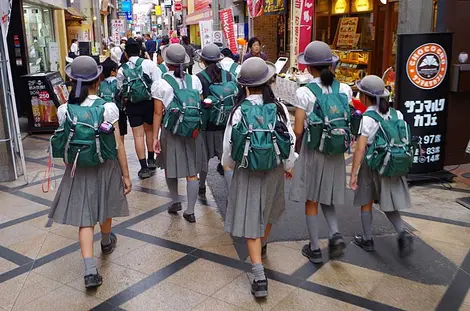 School children at Higashimuki shotengai School children at Higashimuki shotengai