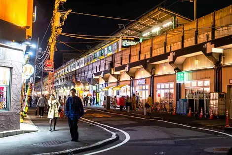 Nighttime under the Sobu Line at Ryogoku Station Nighttime under the Sobu Line at Ryogoku Station