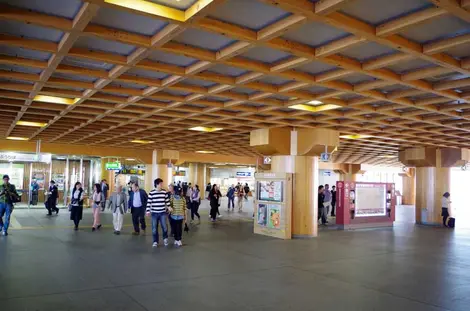 Inside JR Nara Station, with the roof recalling the temple architecture of the city Inside JR Nara Station, with the roof recalling the temple architecture of the city