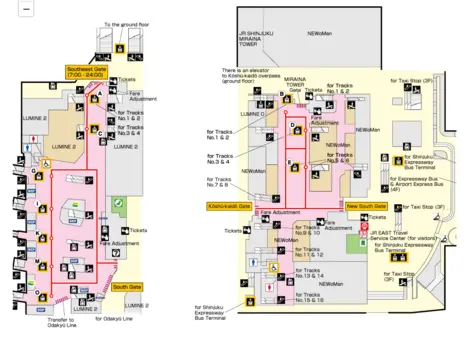 Plan de la gare de Shinjuku