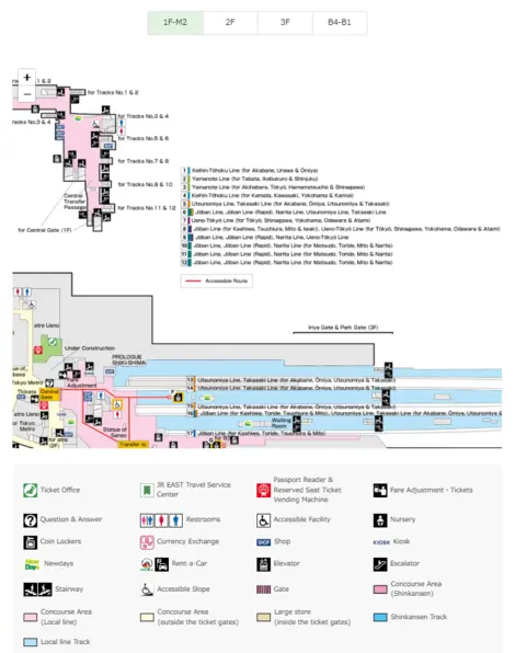 Plan de la gare de Ueno
