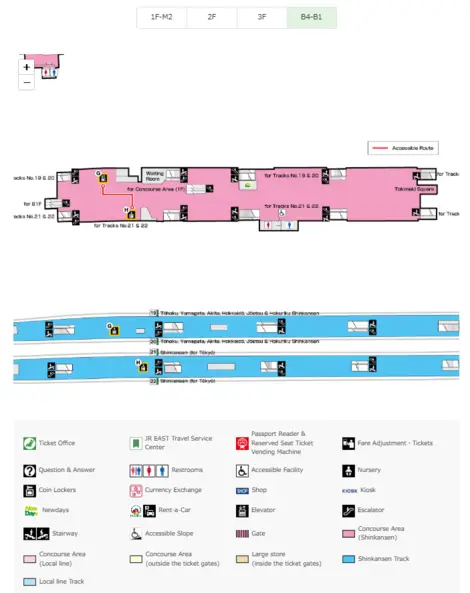 Plan de la gare de Ueno