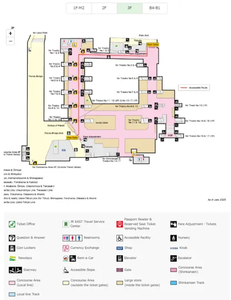 Plan de la gare de Ueno