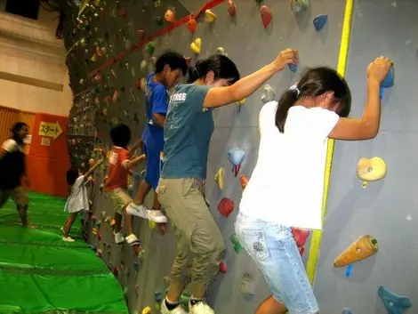 The climbing wall, one of the many playgrounds that make up the Children's Castle in Tokyo.