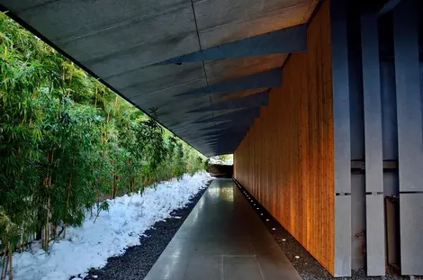 A bamboo screen protects the Nezu Museum next agitation.