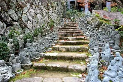 Miles de estatuas de buda acechan a los visitantes en un pasadizo escondido.