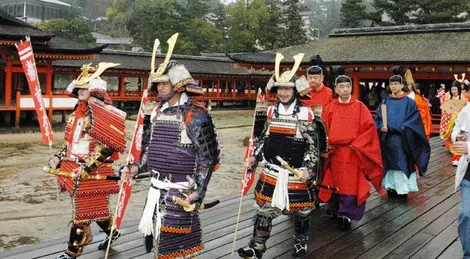 Outfits of samurai warriors at the Kiyomori festival. Kiyomori Festival