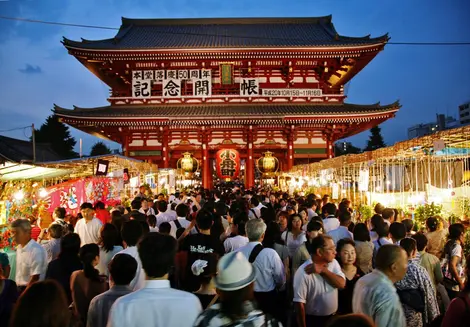 The Asakusa district in Tokyo, lined aisles shopping leads to Kaminanimon the Thunder Gate, Asakusa The Asakusa district in Tokyo, lined aisles shopping leads to Kaminanimon the Thunder Gate.
