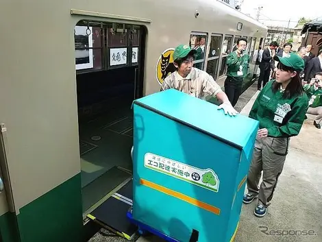 Embarquement des bagages dans le train.