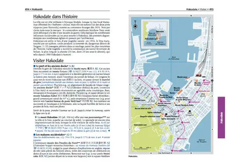 Une page du Guide Bleu sur Hakodate, au nord du Japon.