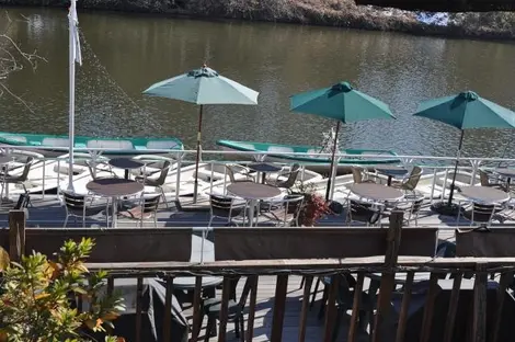 The terraces of Canal Cafe in Tokyo, the moat of the Imperial garden.