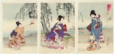 "La chasse aux lucioles" (détail), estampe de Chikanobu (1836-1912)
