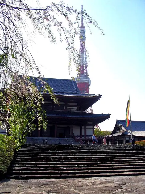 La tour de Tokyo survolle le tempe Zôjô-ji.