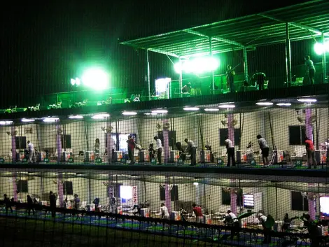 View of golf driving ranges in Tokyo.