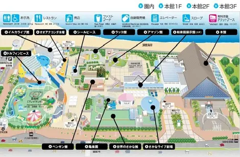 La diversité de zones à visiter dans le Parc de la vie aquatique de Suma.