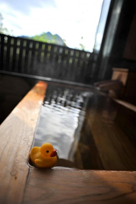 Una bañera japonesa de madera