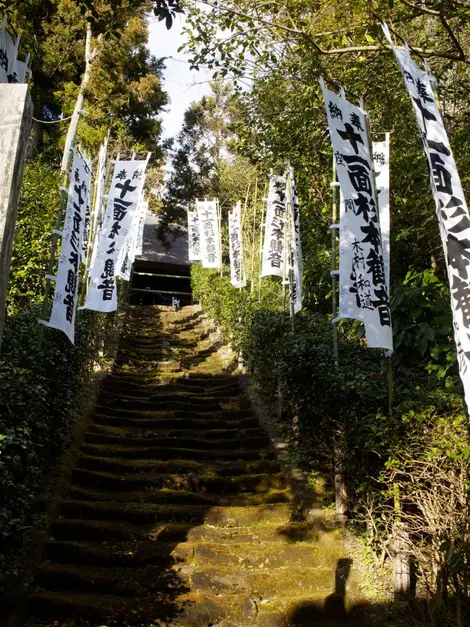 Les marches en mousse qui montent au Sugimoto-dera