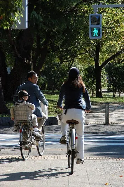 Au Japon, on fait du vélo sur le trottoir. Au Japon, on fait du vélo sur le trottoir.