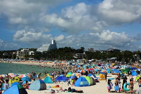 Les plages de Shirahama sont presque aussi bondées que celles de Saint Tropez entre le 14 juillet et le 15 août. Les plages de Shirahama sont presque aussi bondées que celles de Saint Tropez entre le 14 juillet et le 15 août.