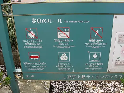 Sign indicating the rules at Ueno park, Tokyo Sign indicating the rules at Ueno park, Tokyo
