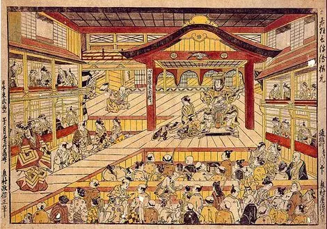 Kabuki theatre (1743) Print of Okumura Masanobu Kabuki theatre (1743) Print of Okumura Masanobu