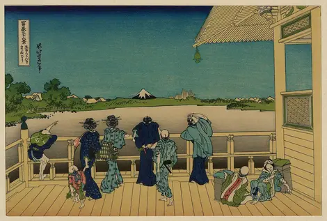 Gohyaku-rakanji Sazaidō. Estampe n° 7 de la série des Trente-six vues du Mont Fuji Gohyaku-rakanji Sazaidō. Estampe n° 7 de la série des Trente-six vues du Mont Fuji