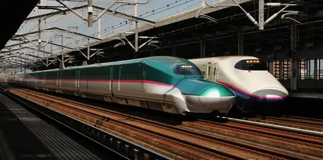 Shinkansen série E5 au long nez et série E2, gare d'Utsunomiya. Shinkansen série E5 au long nez et série E2, gare d'Utsunomiya.