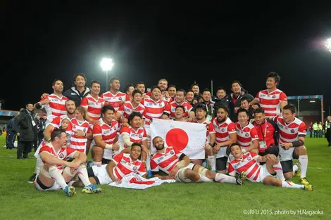 Les Brave Blossoms lors de la coupe du monde de rugby en 2015 Les Brave Blossoms lors de la coupe du monde de rugby en 2015