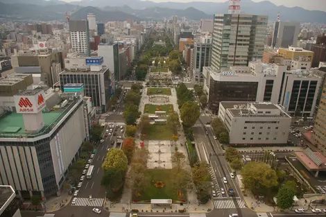 La vue sur le Parc Odori et les montagnes