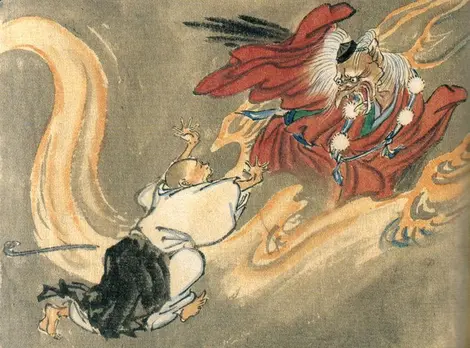 Moine aux prises avec un tengu