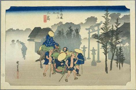 Mishima, Cincuenta y Tres Etapas de la ruta Tōkaidō, Hiroshige, 1833-34