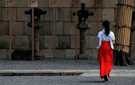 A Shinto priestess in Iwashimizu Hachimangū Shrine A Shinto priestess in Iwashimizu Hachimangū Shrine
