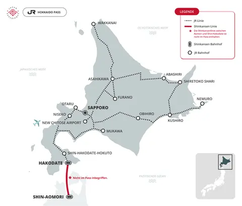 Karte der Gültigkeit JR Hokkaido Area Pass Karte der Gültigkeit JR Hokkaido Area Pass