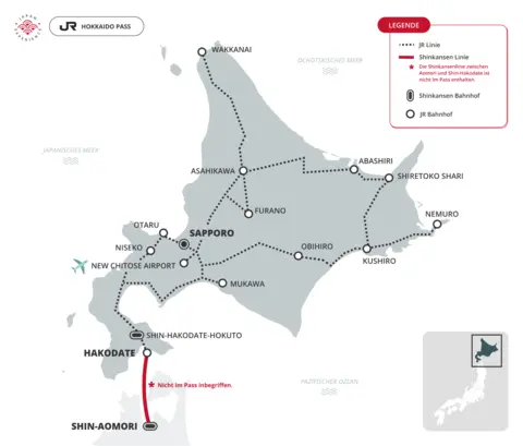 Karte der Gültigkeit JR Hokkaido Area Pass