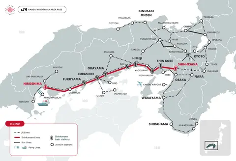 JR Kansai Hiroshima Area Pass validity map